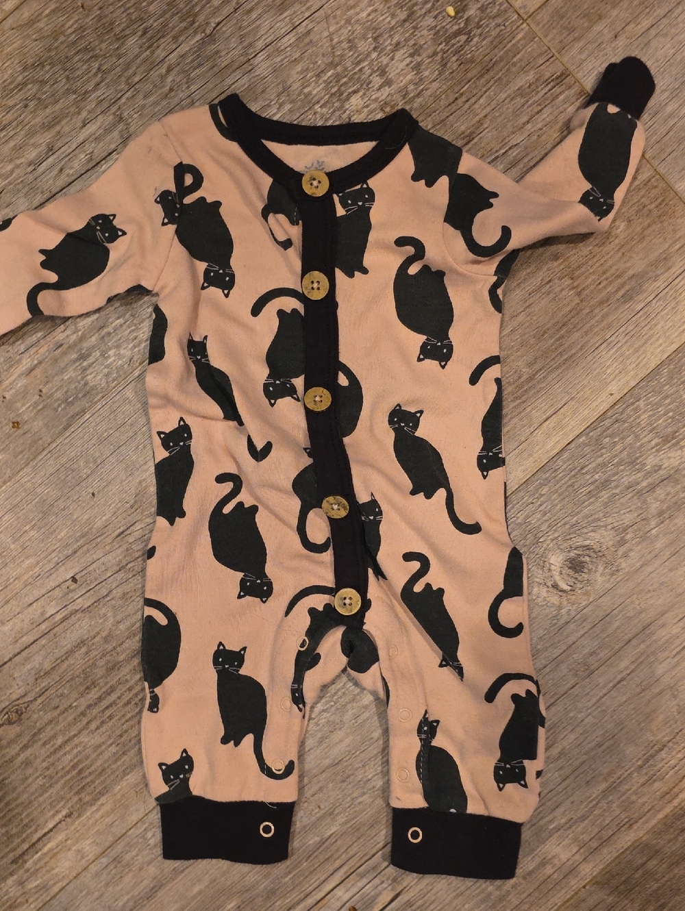 Carter's Beige One-Piece Footie with Black Cat Print